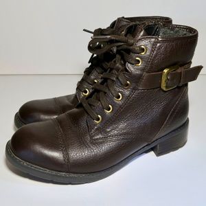 Clarks Swansea Ledge Dark Brown Zip Up Combat Moto Boots Women’s Size 7.5